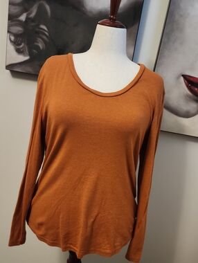 Classic Scoop Neck Long Sleeve Top in Rust